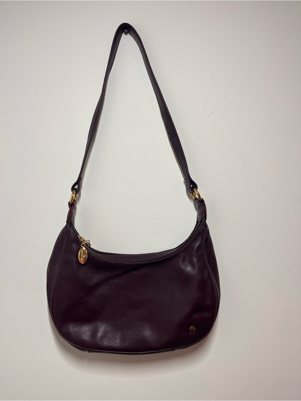 Etienne Aigner Deep Burgundy Leather Hobo with Gold Accents